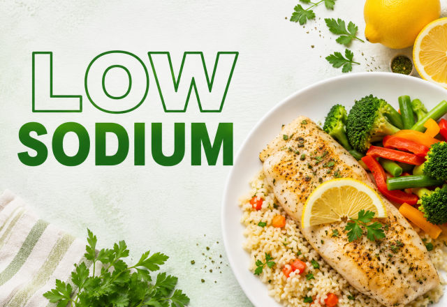 Low sodium meals including fish, chicken, rice, vegetables and other lower sodium meal options from Meals America.