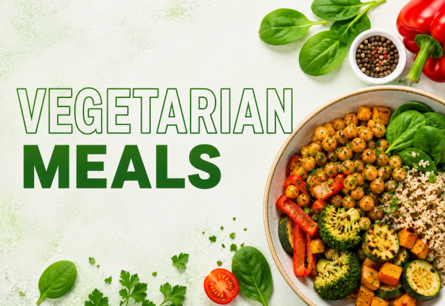 Vegetarian meals including rice and beans, pasta, ravioli, lasagna and other meat-free options from Meals America.